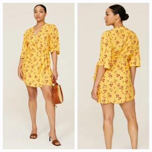 THAKOON Floral Yellow Wrap Short Mini Sundress Dress 12